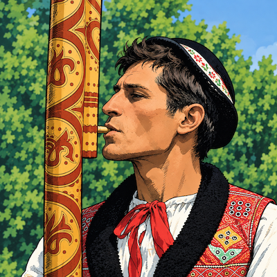 Musicista Folk Con Flauto Decorato